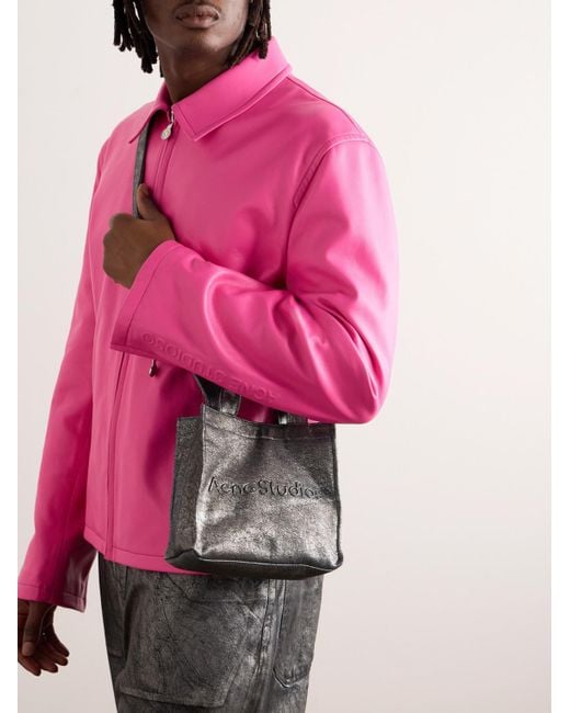 Acne Gray Logo-Embossed Metallic Denim Tote Bag for men