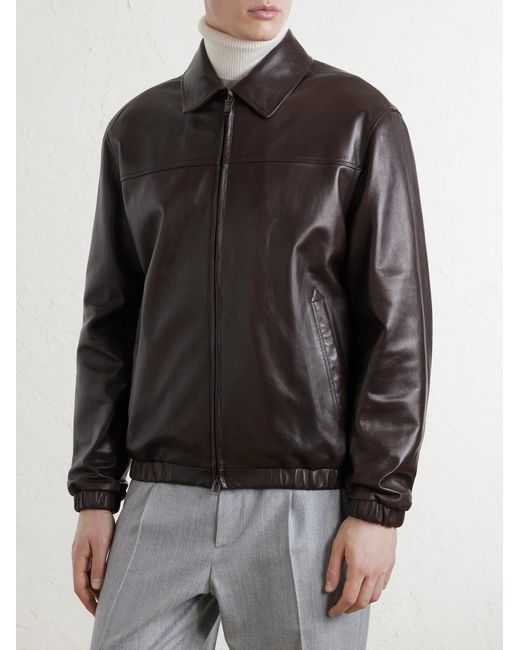 Canali Black Leather Jacket for men