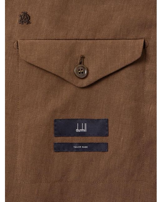 Dunhill Brown Cavendish Double-Breasted Linen Suit Jacket for men