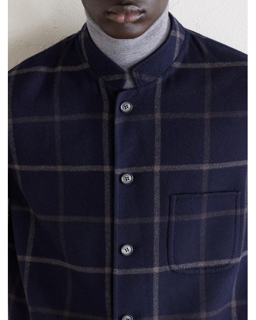 Dunhill Blue Checked Wool-Blend Coat for men