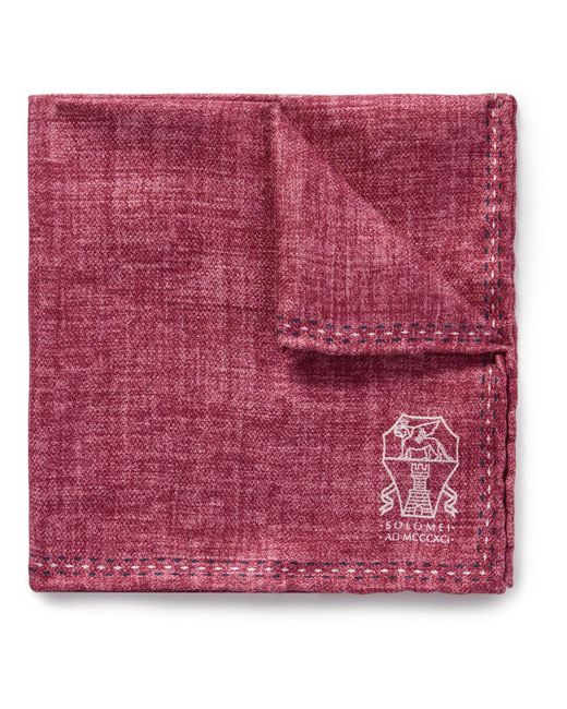 Brunello Cucinelli Red Logo-print Silk Pocket Square for men