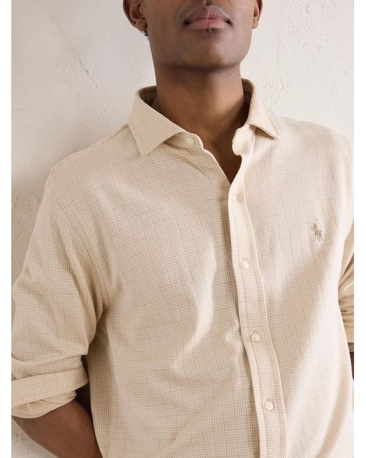 Polo Ralph Lauren Natural Logo-Embroidered Houndstooth Cotton-Jersey Shirt for men