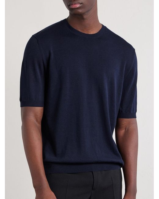 Slowear Blue Cotton And Silk-Blend T-Shirt for men