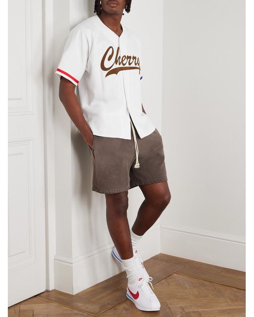 CHERRY LA Gray Logo-appliquéd Striped Cotton-twill Shirt for men