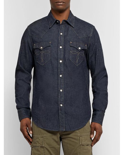 RRL Blue Slim-Fit Denim Western Shirt for men