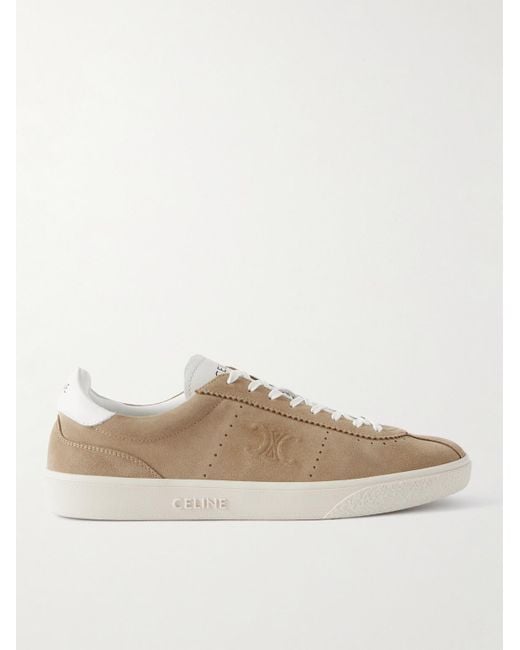 Céline Natural Logo-Embossed Leather-Trimmed Suede Sneakers for men