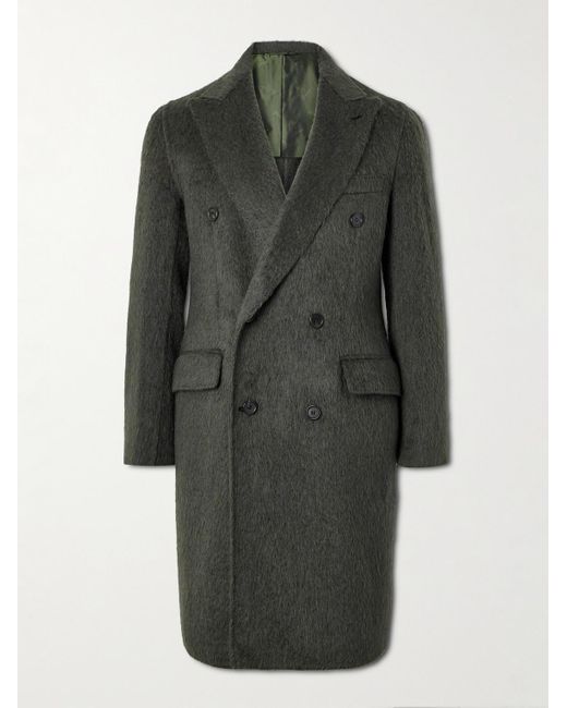 Brioni Gray Double-breasted Brushed Alpaca And Wool-blend Coat for men