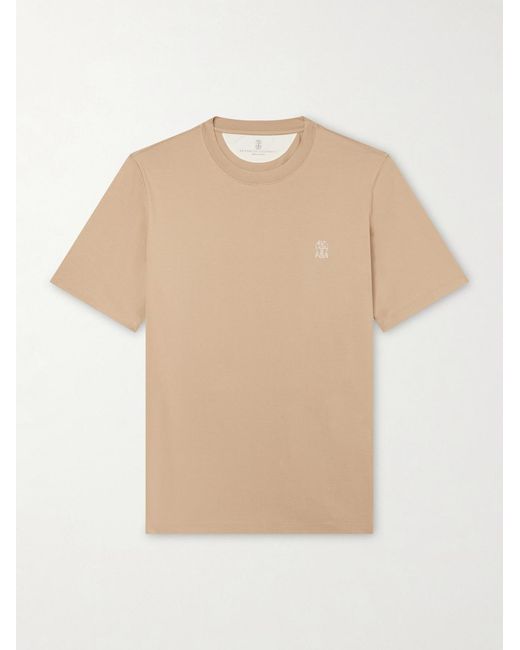 Brunello Cucinelli Natural Logo-Print Cotton-Jersey T-Shirt for men