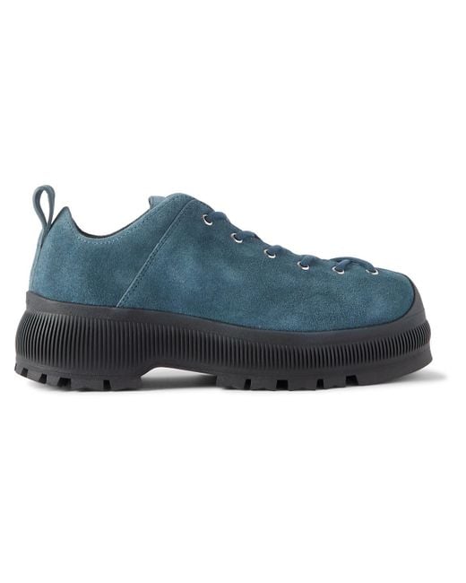 Jil Sander Blue Exaggerated-Sole Suede Sneakers for men