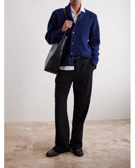William Lockie Blue Duncan Shawl-collar Ribbed Merino Wool And Cashmere-blend Cardigan for men