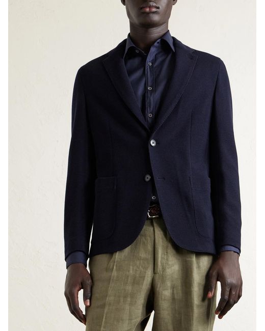 Zegna Blue Wool And Cotton-blend Piqué Blazer for men
