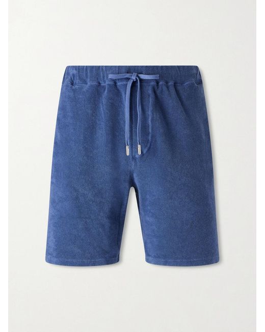 Fedeli Blue Slim-Fit Cotton-Terry Drawstring Shorts for men