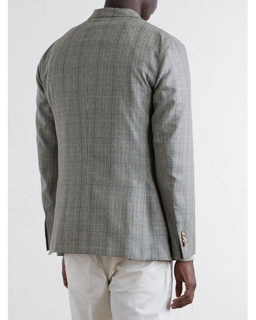 Boglioli Gray Prince Of Wales Checked Silk Blazer for men