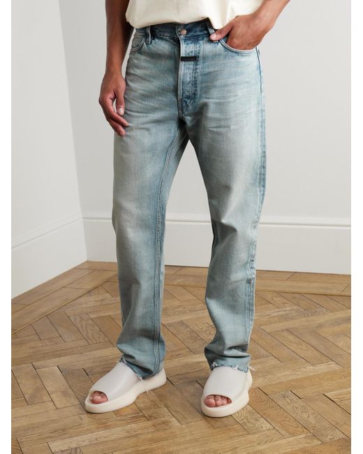 Fear Of God Gerade geschnittene Jeans mit Logoapplikation und Fransen in Blue für Herren
