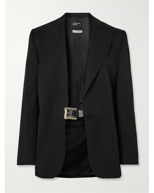 Enfants Riches Deprimes Black Farewell Buckle-Embellished Leather-Trimmed Wool-Gabardine Blazer for men