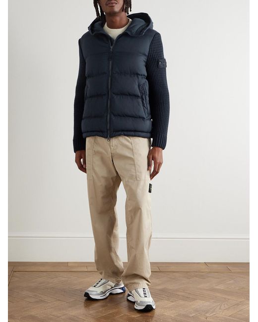 Stone Island Blue Ghost Quilted Virgin Wool-Twill Hooded Down Jacket for men
