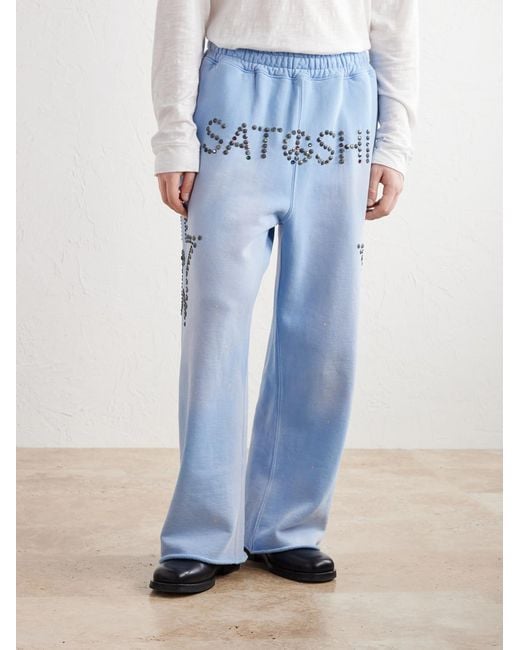 Satoshi Nakamoto Blue Straight-Leg Studded Cotton-Jersey Sweatpants for men