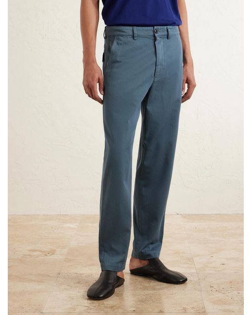 Dries Van Noten Blue Slim-Fit Straight-Leg Cotton-Twill Trousers for men