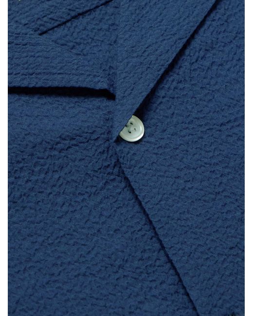 Portuguese Flannel Blue Flamé Convertible-Collar Cotton-Blend Seersucker Shirt for men