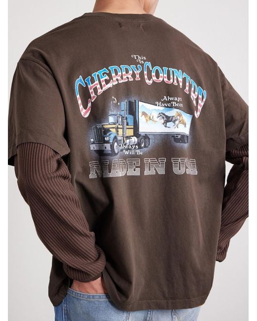 CHERRY LA Brown Country Road Logo-print Layered Thermal Cotton-jersey T-shirt for men