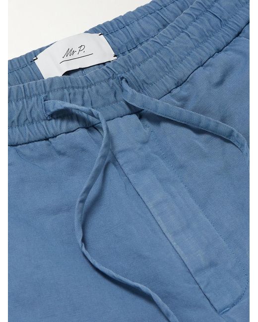 Mr P. Blue Straight-Leg Organic Cotton And Linen-Blend Drawstring Shorts for men