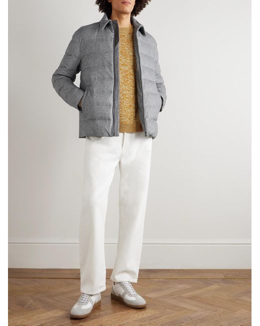 Herno Gray Leather-Trimmed Quilted Silk And Cashmere-Blend Down Jacket for men
