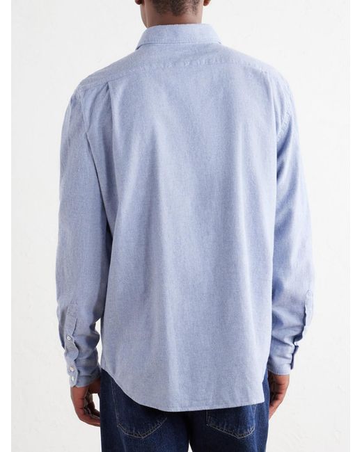 Hartford Blue Paul Cotton-Flannel Shirt for men