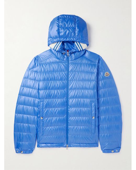 Moncler Blue Logo-appliquéd Quilted Shell Hooded Down Jacket for men