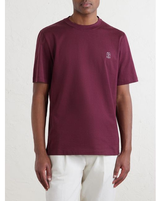 Brunello Cucinelli Red Logo-Print Cotton-Jersey T-Shirt for men