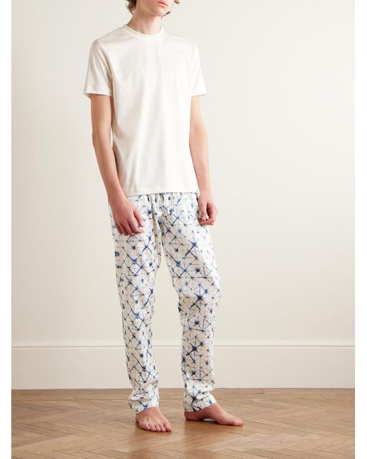 Pantaloni da pigiama in rasatello di cotone stampato di Zimmerli of Switzerland in White da Uomo