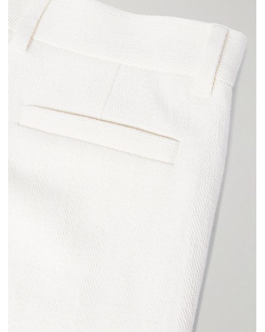 Brunello Cucinelli White Straight-leg Herringbone Cotton And Linen-blend Bermuda Shorts for men