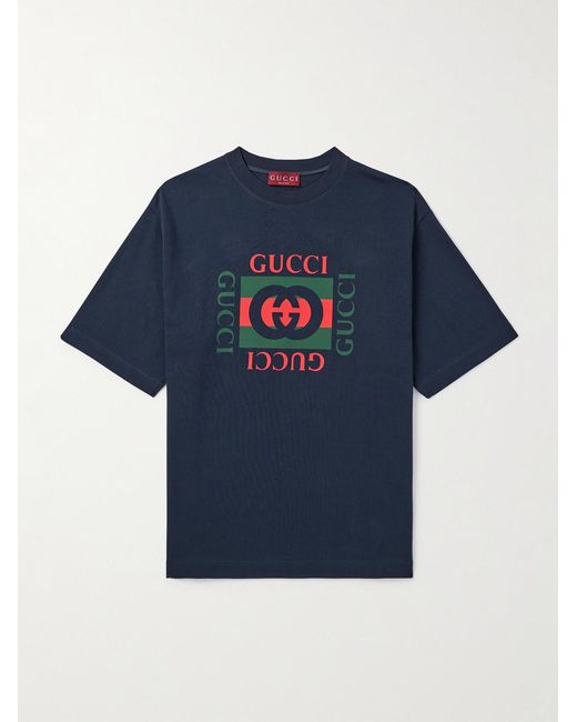 Gucci Blue Logo-Print Cotton-Jersey T-Shirt for men