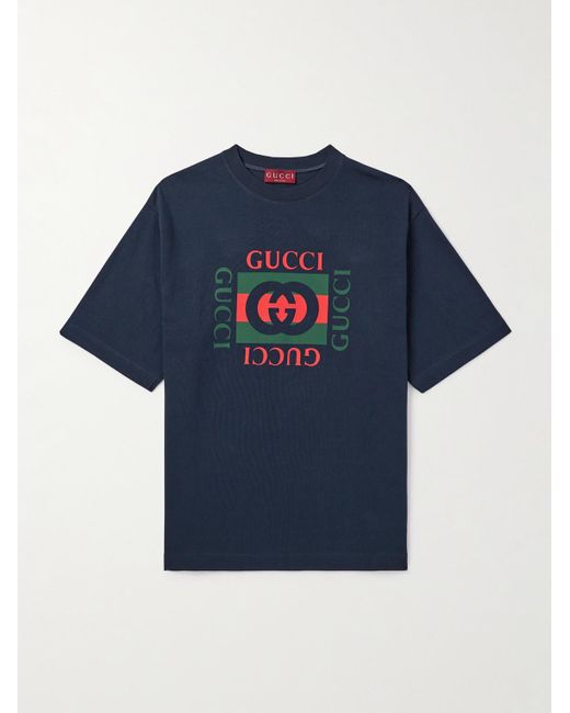 Gucci Blue Logo-print Cotton-jersey T-shirt for men