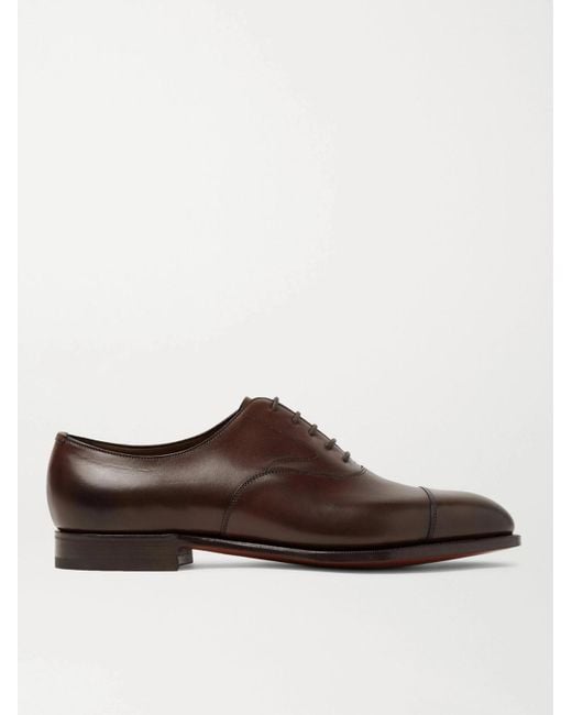 Edward Green Brown Chelsea Cap-toe Burnished-leather Oxford Shoes for men