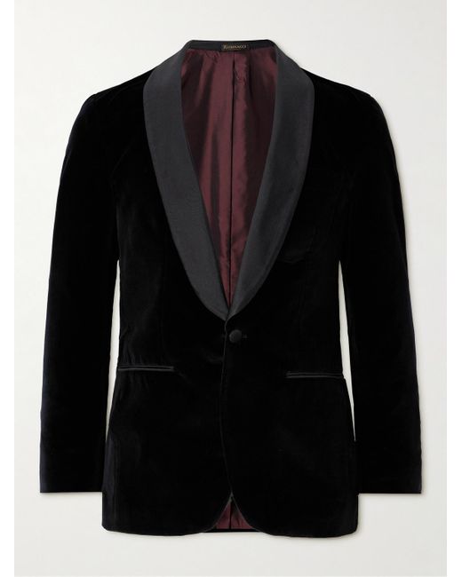 Rubinacci Black Slim-fit Shawl-collar Cotton-velvet Tuxedo Jacket for men