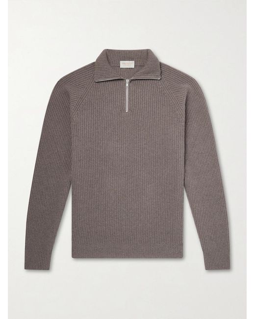 John Smedley Gray Ryker Ribbed Recycled-Cashmere And Wool-Blend Half-Zip Sweater for men