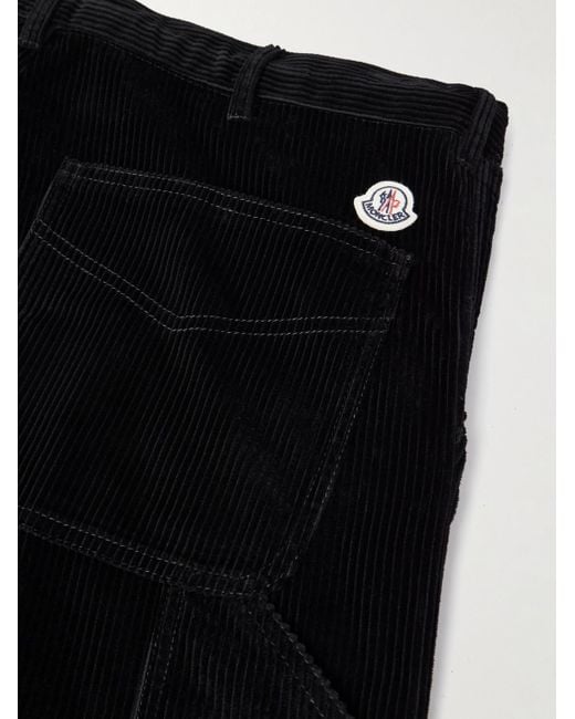 Moncler Black Straight-leg Logo-appliquéd Panelled Cotton-corduroy Trousers for men