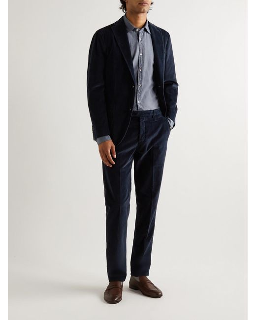 Boglioli Blue Straight-Leg Cotton-Velvet Suit Trousers for men