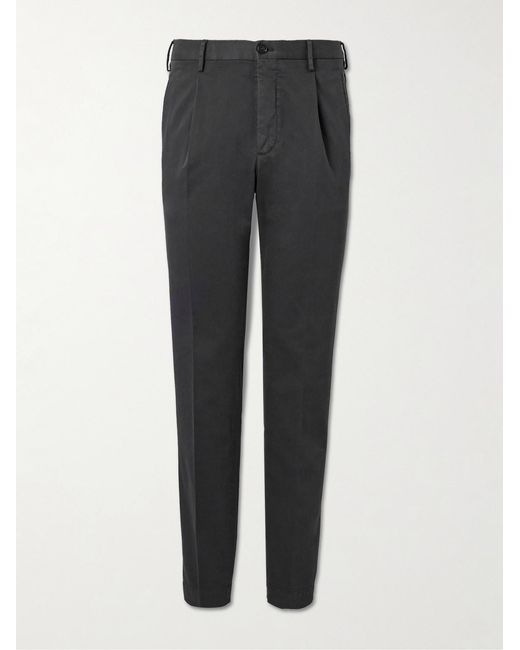 Slowear Gray Venezia 1951 Slim-Fit Pleated Stretch-Cotton Trousers for men