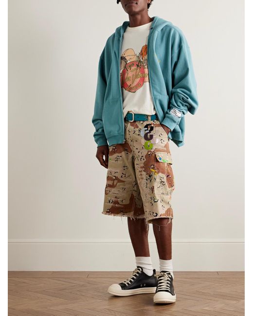 GALLERY DEPT. Blue 90's Logo-Print Cotton-Jersey Zip-Up Hoodie for men