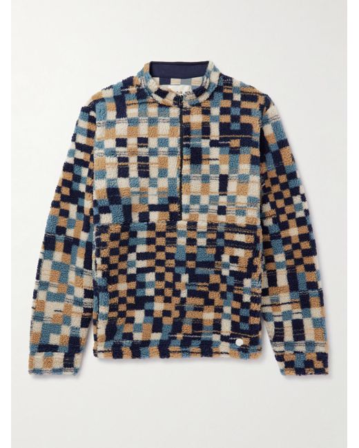 Folk Blue Warp Checkerboard Fleece Jacket for men