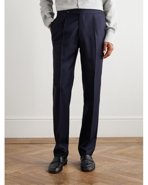 De Petrillo Blue Slim-fit Tapered Pleated Wool-twill Suit Trousers for men