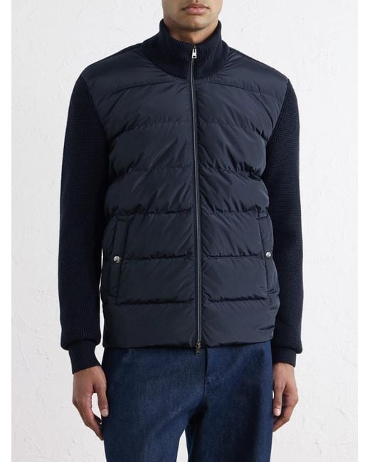 Herno Blue Waffle-knit Wool-trimmed Quilted Shell Down Jacket for men
