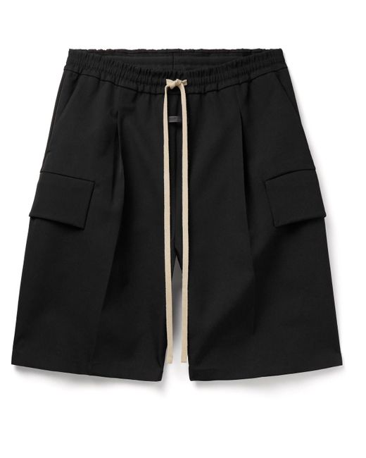 Fear Of God Black Straight-leg Pleated Wool And Cotton-blend Twill Drawstring Cargo Shorts for men