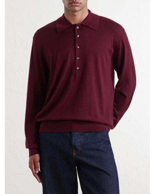 Dries Van Noten Red Muano Merino Wool Polo Shirt for men