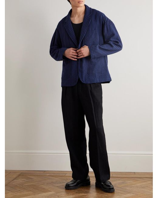 Kardo Blue Hugh 2.0 Unstructured Striped Cotton Suit Jacket for men