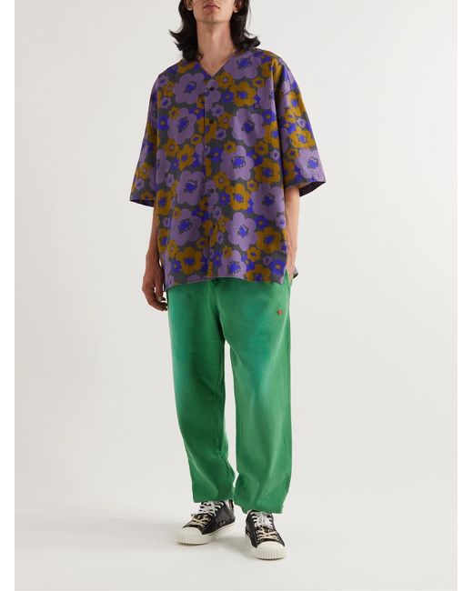 Acne Blue Printed Organic Cotton-Poplin Shirt for men