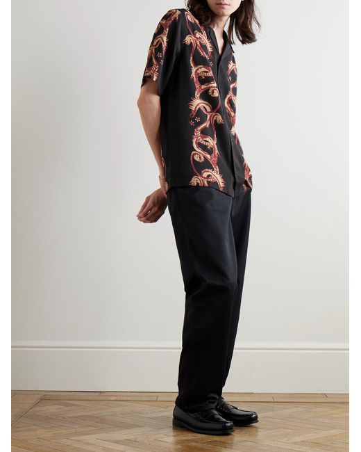 MANAAKI Black Taniwha Camp-Collar Printed Lyocell-Twill Shirt for men