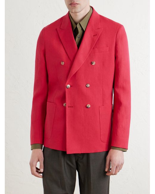 Paul Smith Red Double-Breasted Linen Blazer for men