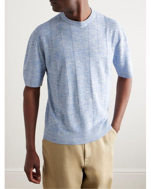 Loro Piana Blue Tori Ribbed Linen And Silk-Blend T-Shirt for men